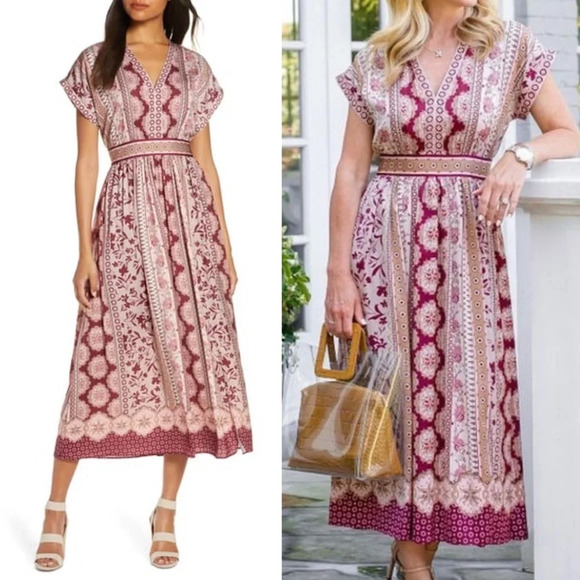 Gal Meets Glam Dresses & Skirts - Gal Meets Glam Liza Print Charmeuse Midi Dress